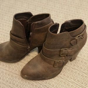 Brown buckle booties